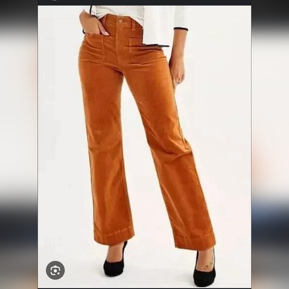 Draper James Comfort Waist Orange-Brown Corduroy Wide Leg Pants - Picture 1 of 5